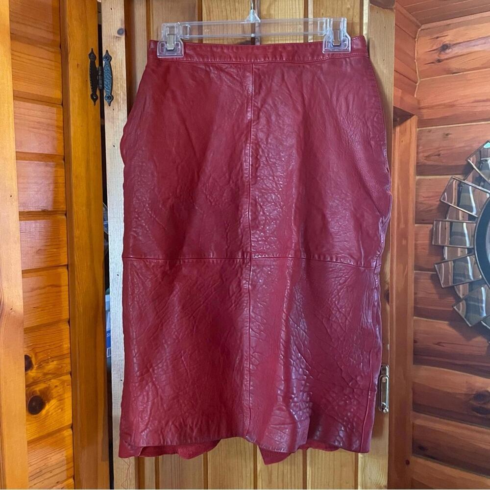Danielle Vintage Red Midi Leather Pencil Skirt for‎ Casual Work